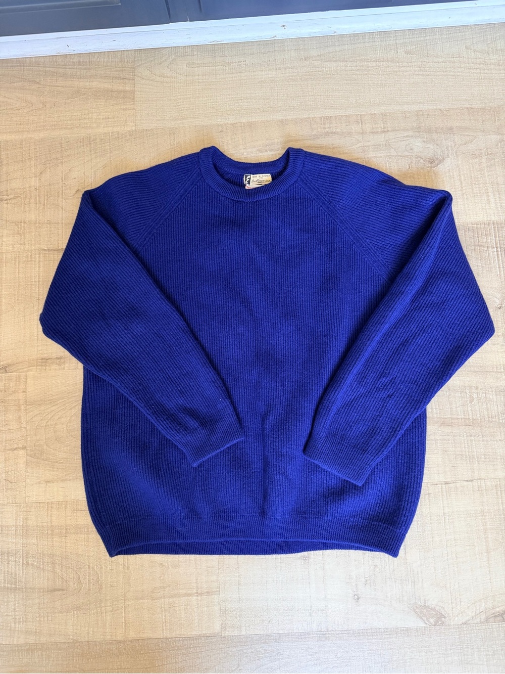 Vintage 100% wool sweater made in Austria The Emporium Cobalt Blue ribbed Crew